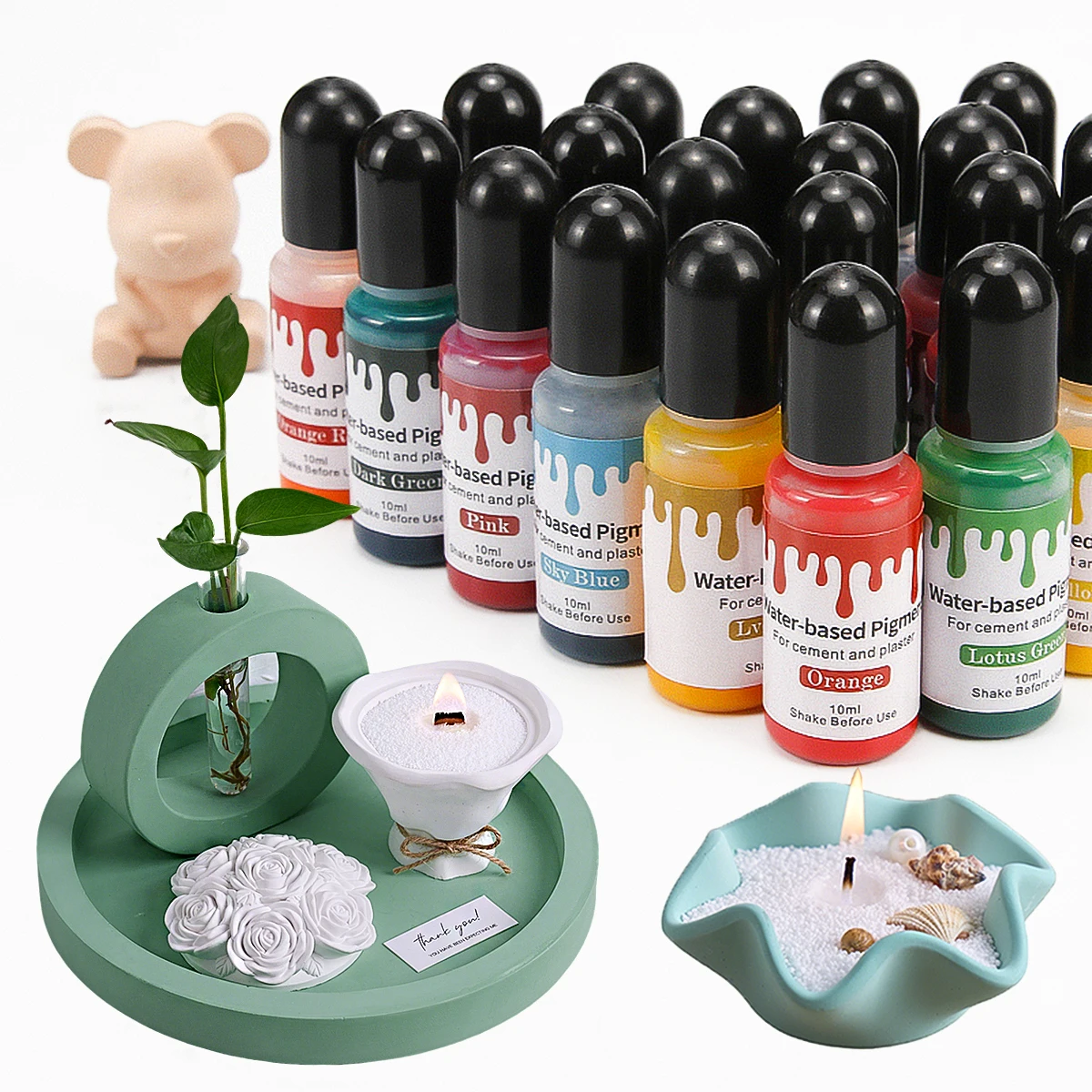 24 colores, 10Ml, yeso a base de agua, cemento, pigmento de yeso para colorear, tinte de esencia de acuarela, pigmento artesanal de yeso DIY, revestimiento de cerámica