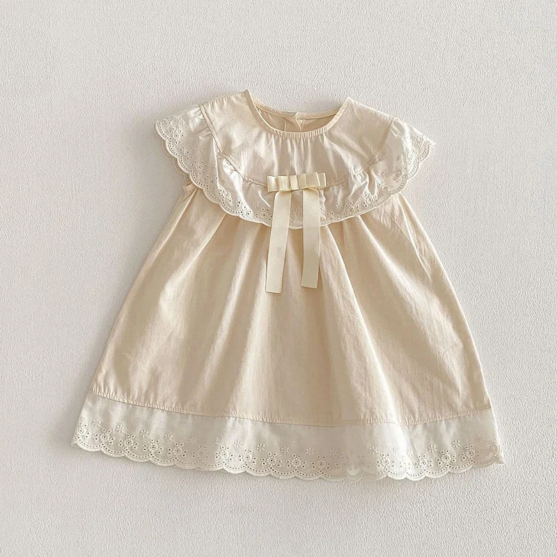 2026 New Summer 1-6Yrs Baby Girl Birthday Party Dress Sleeveless Cotton Splicing Kids Princess Dresses Sister Clothing