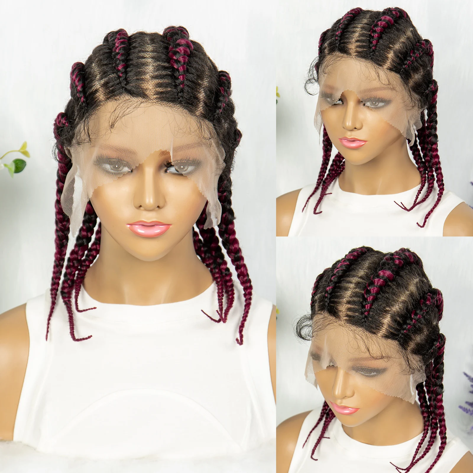 14 inch synthetische full lace gevlochten pruiken cornrow vlechten met babyhaar kant frontale handgemaakte gedraaide vlechten pruiken voor zwarte vrouwen - afbeelding 1