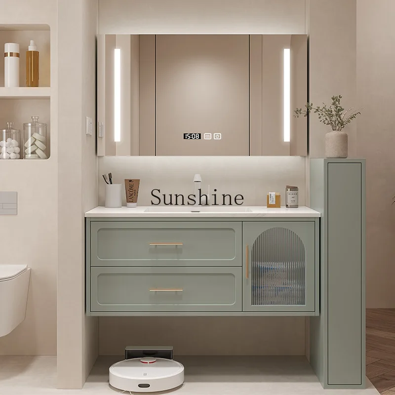High-end rock slab seamless integrated basin washstand, bathroom cabinet combination cream wind toilet