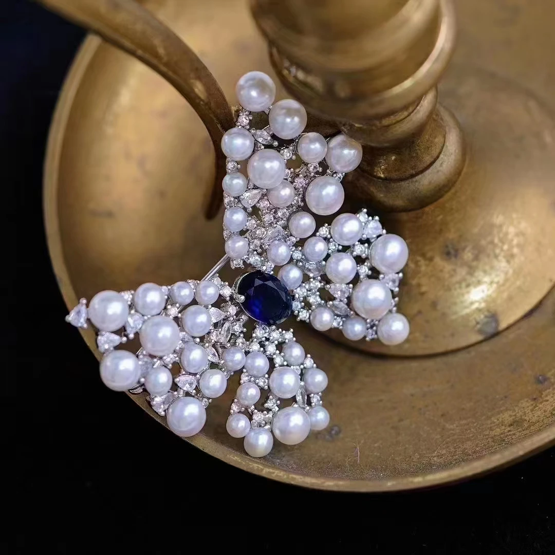 Women's White Fresh Water Pearl Butterfly Brooch