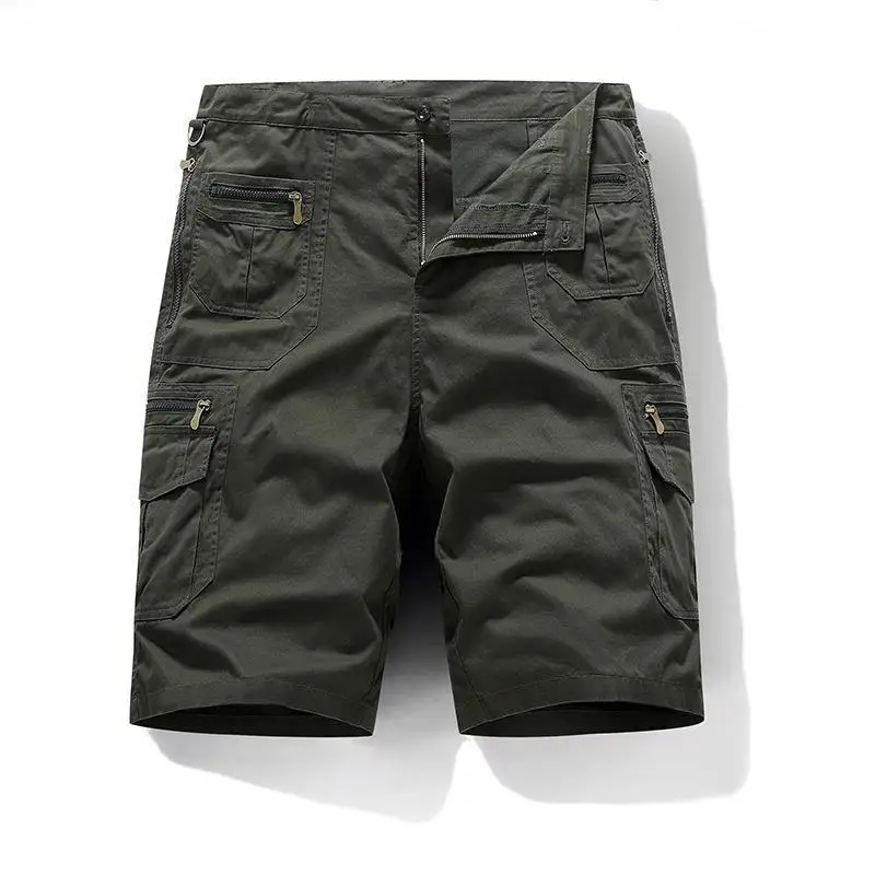 Summer Men's Loose Straight Leg Cropped Pants Multi Pocket Cotton Workwear Shorts Plus Size Fashion Casual Mid Length Pants
