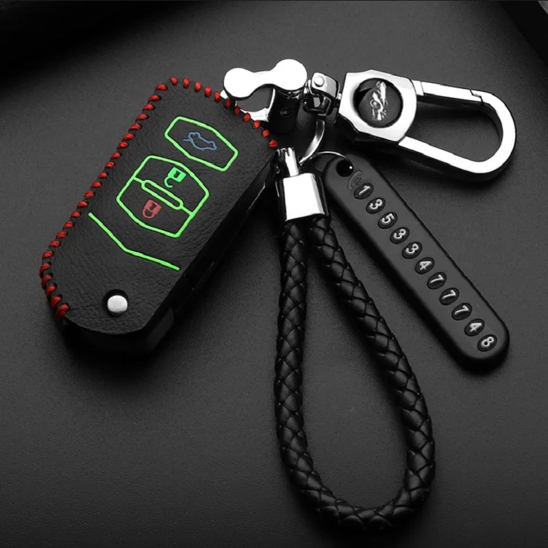 Leather Car Key Case Shell For Mazda 2 3 6 CX5 CX-7 CX-5 Folding Remote Fob Cover Keychain Holder Protector Bag Auto Accessories