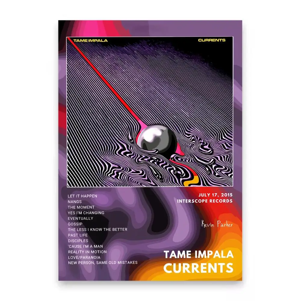 Beliebtes Band T-Tame I-Impala Poster, wasserdichter, selbstklebender Wandkunstdruck für Schlafzimmer, Wohnzimmer, Flur, Bar, Heimdekoration