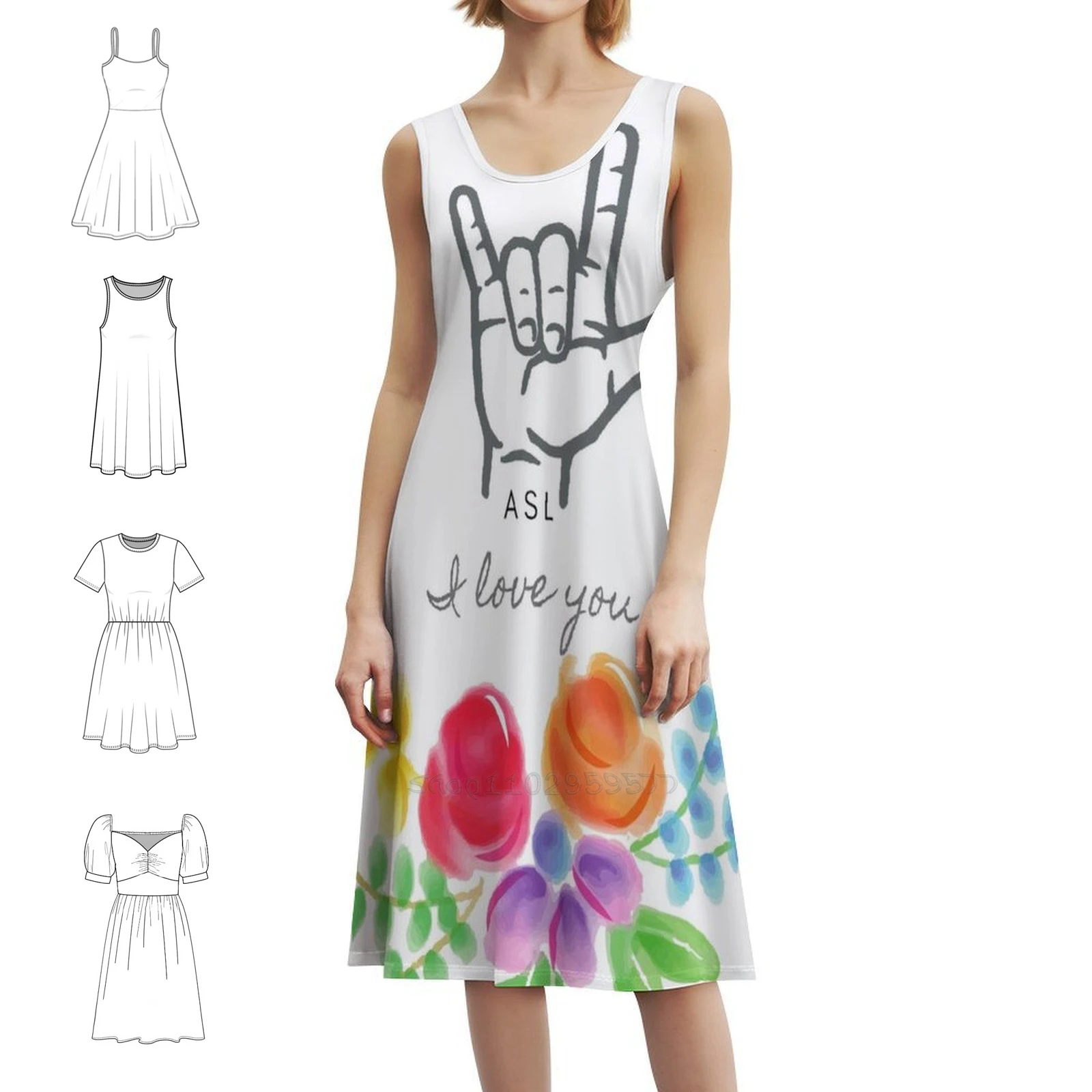 أنا أحبك علامات اليد المائية الزهور Asl المرأة الهيب هوب الشارع الشهير اللباس الرسم طباعة حزب نادي ارتداء المائية اليد #1
