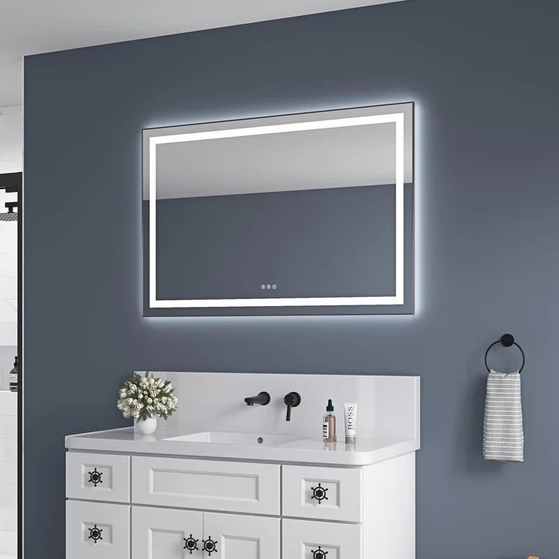 

48" x 32" LED Wall-Mounted Vanity Mirror with Front and Backlight, Aluminum Frame, Anti-Fog, Memory Settings, 3 Color Temperatures, Stepless Dimmable