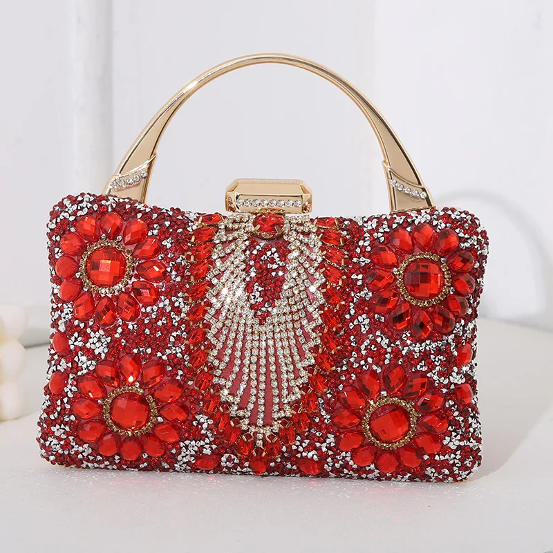 Luxury Party Evening Gold Diamond Women's Handbag Multi Crystal Strap Set Wedding Wallet Matching Wallet Handbag 2025 New Gift image 6