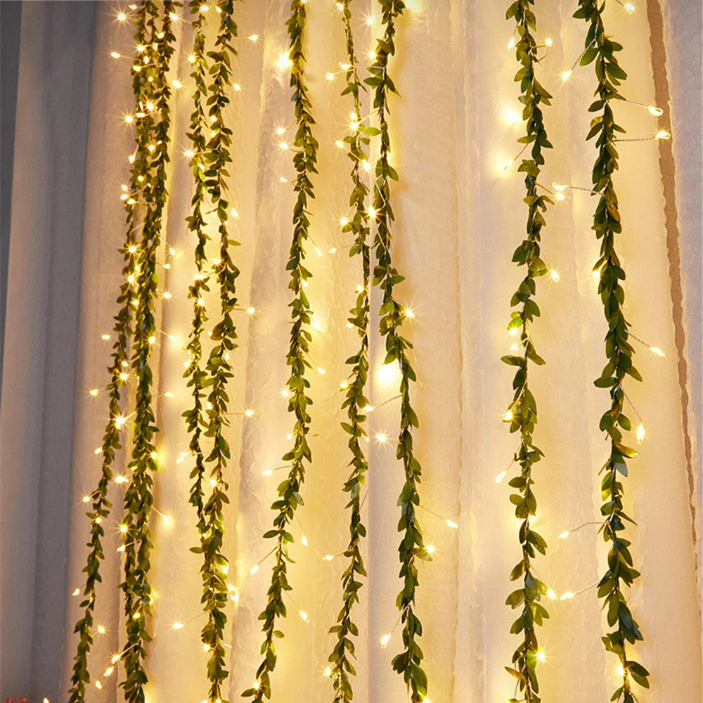 6M 200leds Green Leaf Vine String Lights 24V Low Voltage Copper Artificial Leaf Vine Garland Lights for Christmas Wedding Party