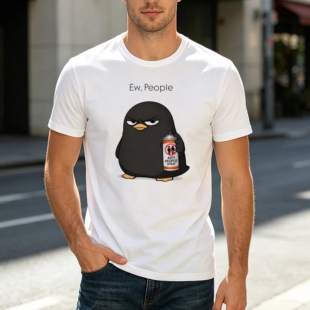 Ew People Anti Spray Graphic T Shirt Male Grumpy Introvert Meme Tee Summer Casual Streetwear Top Black Bird Repellent Can Shirt
