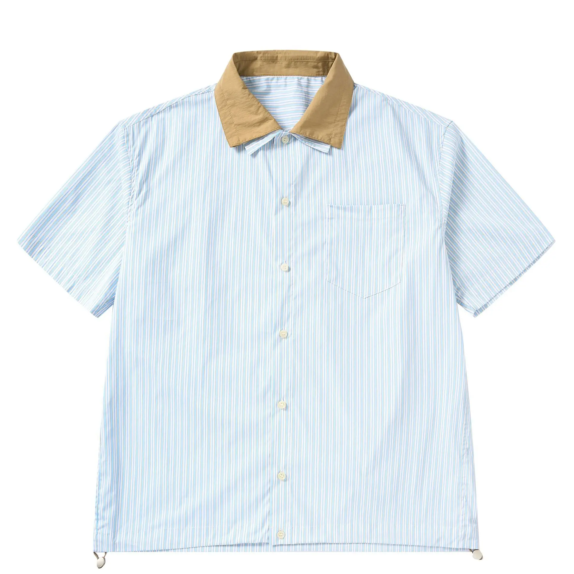 

Summer Japanese Silhouette Striped Short Sleeved Shirt for Men and Women, Loose Barn Style Five Quarter Sleeved Workwear Shirt