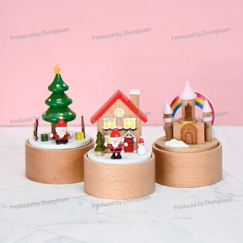 Creative Mini New Product Small Train Solid Wood Music Box Music Box Kids Ornaments Movement Ferris Wheel