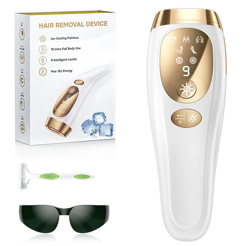 Laser Hair Removal IPL with freezing function 18.6J Unlimted light pulses 9 energy levels Epilator for men, women, body at home