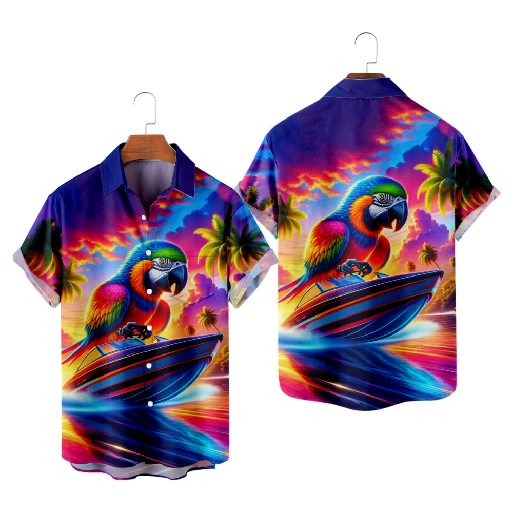 

Мужская повседневная рубашка с принтом попугая, AI Style, 3D модная летняя красочная рубашка, гавайская пляжная рубашка большого размера