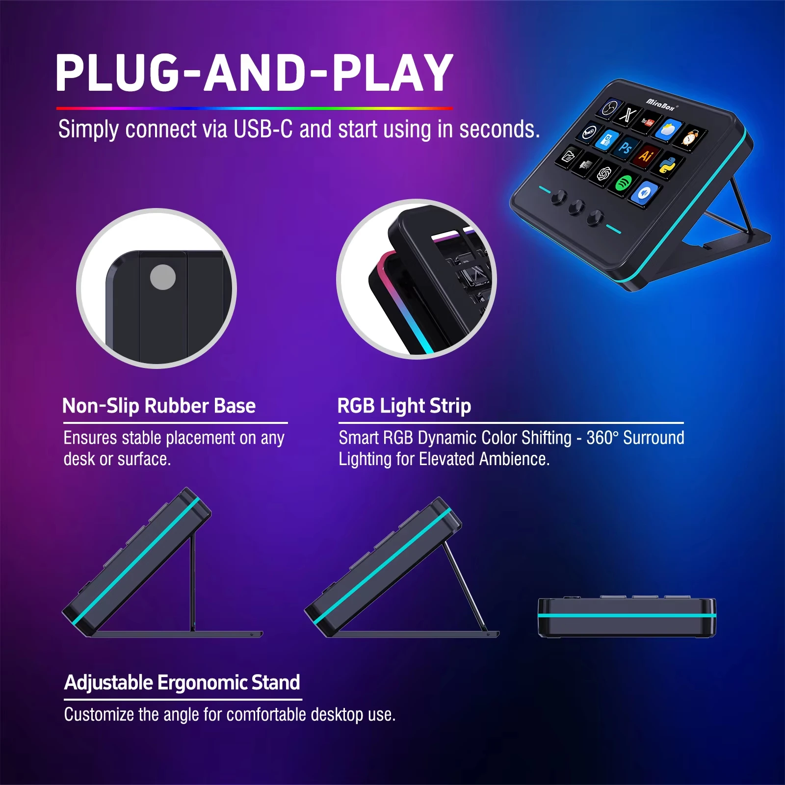 حار Mirabox Mbox M18 V3 Streamdeck لوحة المفاتيح البصرية سريعة Obs البث المباشر وحدة التحكم لوحة المفاتيح الديناميكية تخصيص ملحقات الكمبيوتر هدية