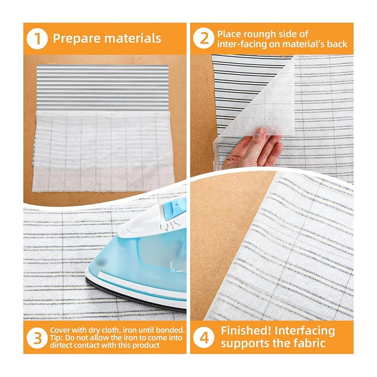 Fusible Interfacing with 2''X2'' Grid Nonwoven Layout Iron on Polyester/Rayon Interfacing for DIY Crafts Supplies