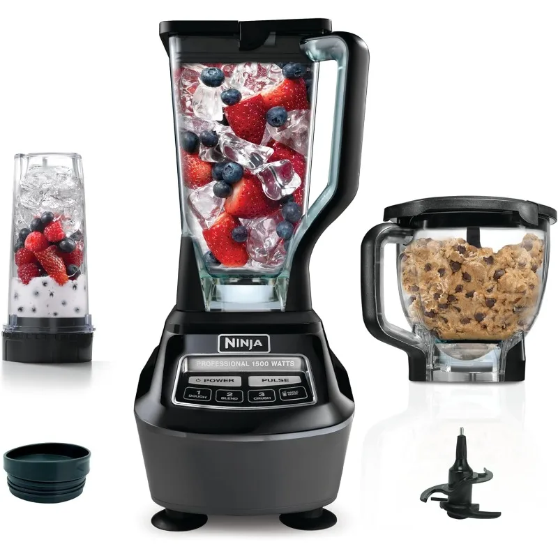 Sistem dapur Ninja BL770AMZ Mega, 72 oz. Pitcher, prosesor makanan 8-Cup, 16 oz. Cangkir Saji tunggal, 1500-Watt, HITAM