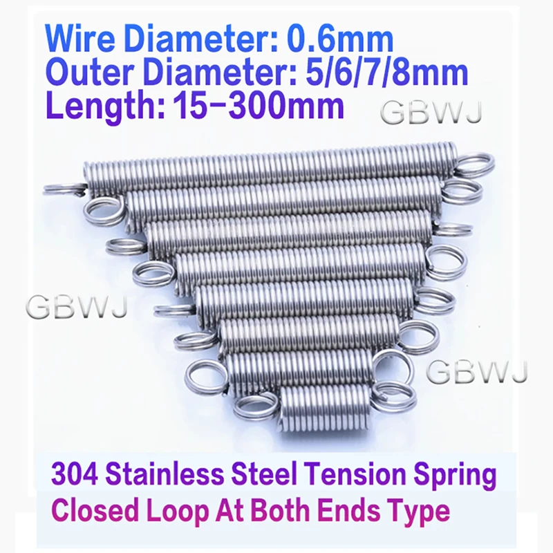 Wire Diameter 0.6mm 304 Stainless Steel Tension Spring O Ring Cylindroid Spring Stretching Spring Length 15mm~300mm