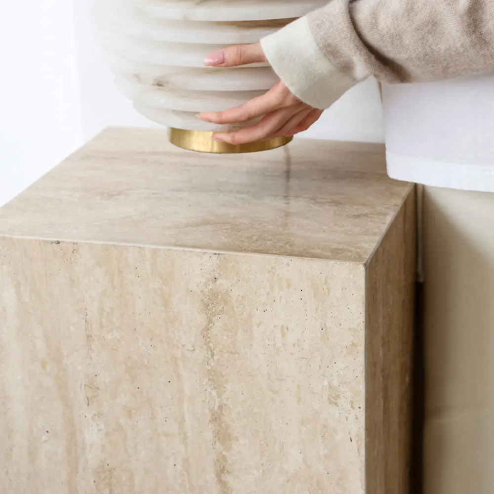 Nordic Stone Marble Beige Travertine Side table Home Decoration Travertine Plinth Column Coffee Tables