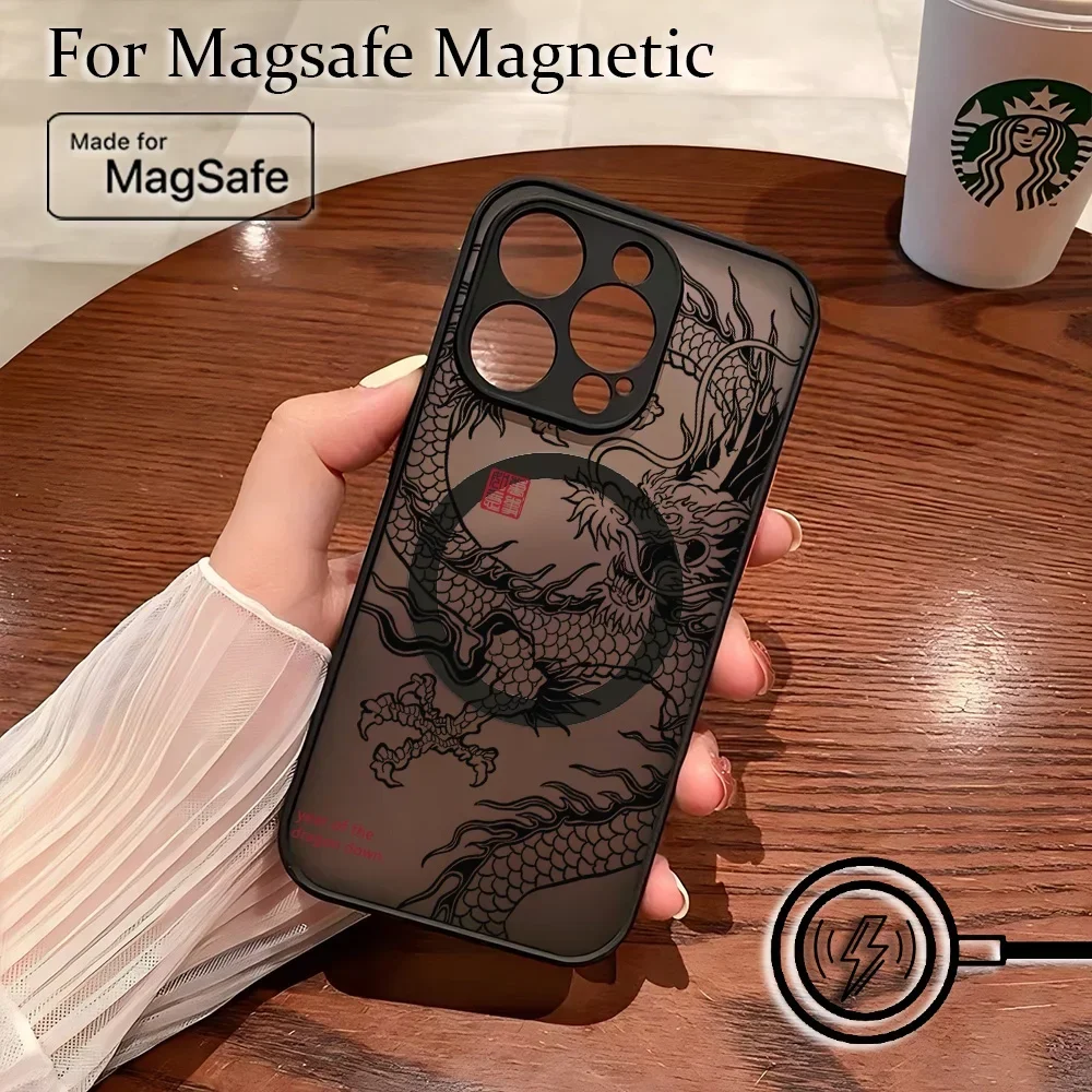 Fashion Chinese Dragon Phone Case For Samsung Galaxy S25 S24 S23 S22 S21 S20 FE Plus Ultra 5G Matte Magnetic Back Cover