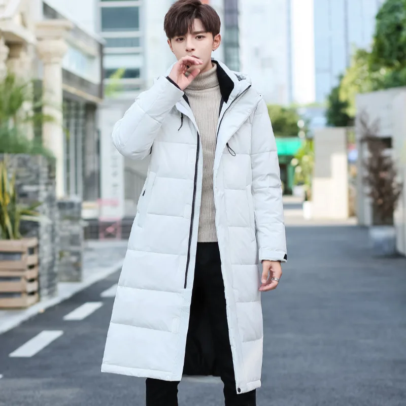 Casacos de inverno masculinos de pato branco, jaquetas com capuz até o joelho, quentes e grossos, da moda para homens, parkas