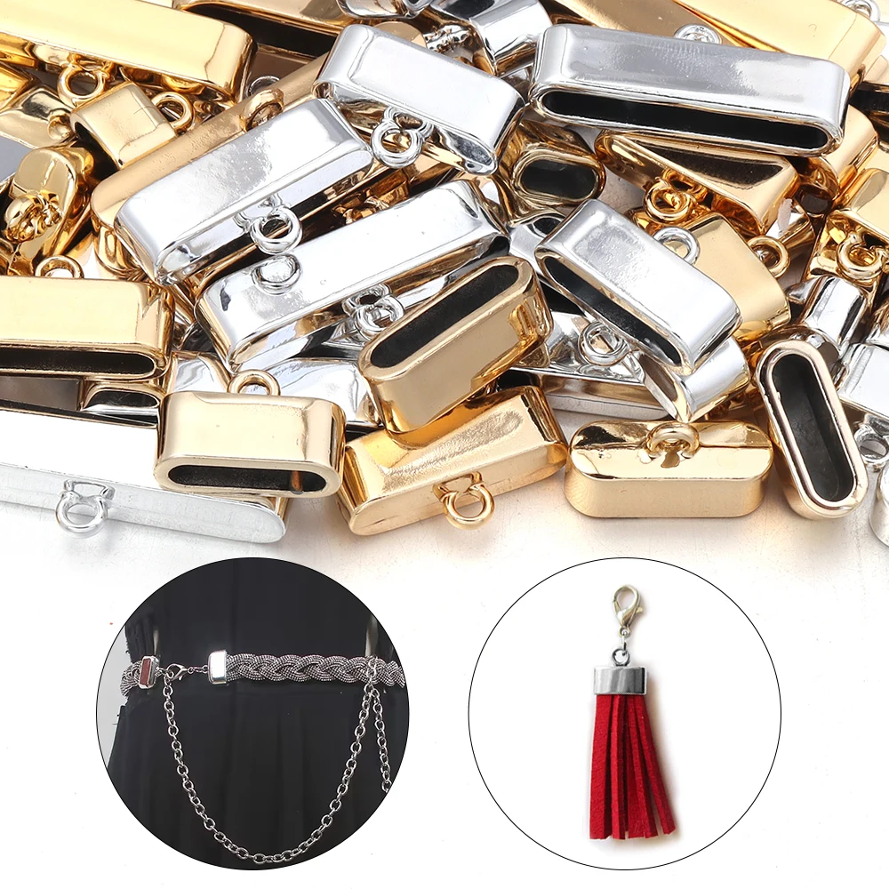 DC 10pcs/lot Alloy Metal End Caps Crimp Beads Clasp For Flat Leather Cord End Clasps Gold Color Connectors for Jewelry Making