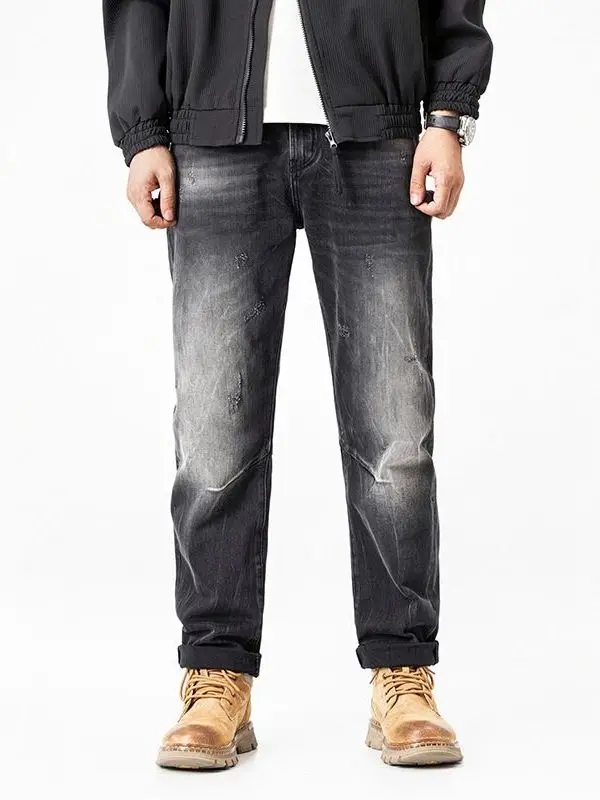 

Retro American Sle Men's Jeans Casual Waed Straight Leg Heavyweight Winter Wearable Comfortable Cotton Stretch Denim