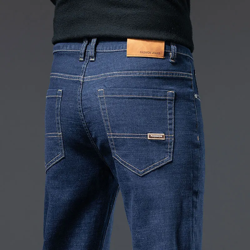 

2025 New Men's Stretch Fit Jeans Busine Business Fashion Soft Denim Trousers Male Brand Pants Black Blue