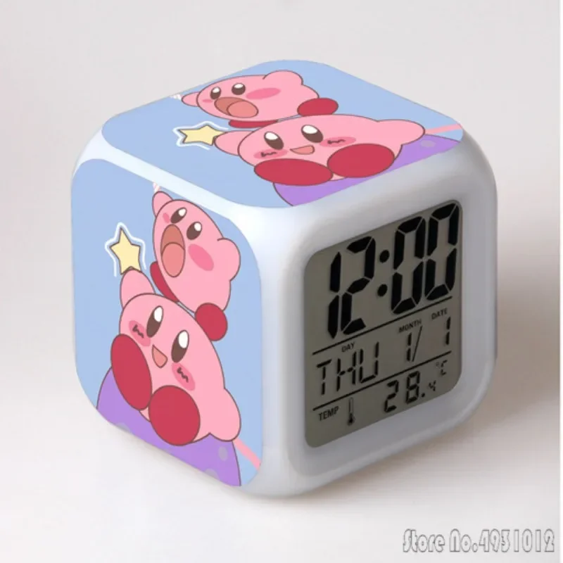 Anime Cartoon Star K-Kirby Seven Alarm Clock Creative Student 8x8x8cm LED Cube with Colorful Light Display Time Week Month