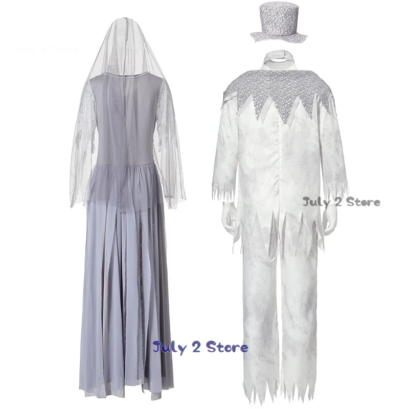 Corpse Ghost Bride and Groom Costume Cosplay Scary Zombie Masquerade Halloween Fancy Couple Wedding Suit Carnival Party Dress Up