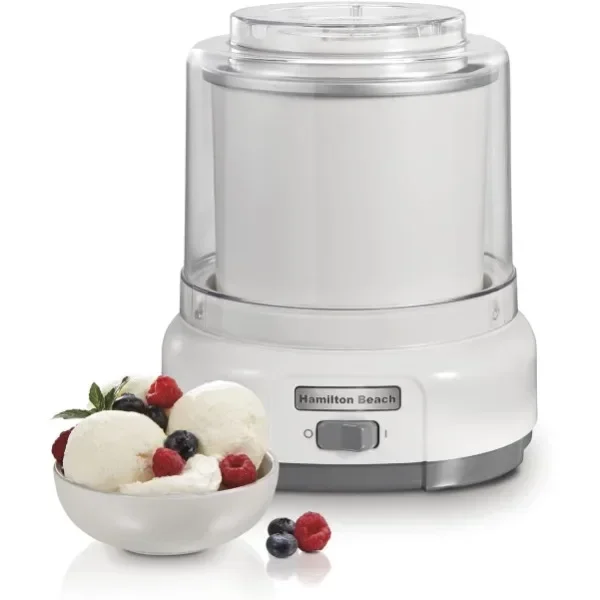 NEW NEW Hamilton Beach Electric Automatic Ice Cream Maker, Frozen Yogurt, Sorbet, Custard 1.5 Quart, White (68880)