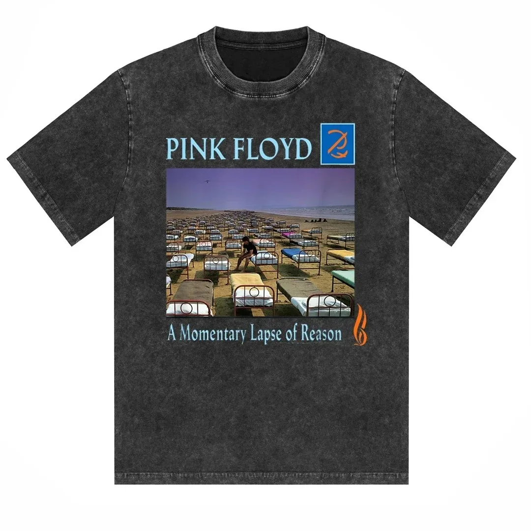Pink Floyd Classic Album Cover Poster Print T-Shirt, Unisex Vintage Washed Harajuku Y2K Style Loose Top, Cotton Summer T-Shirt
