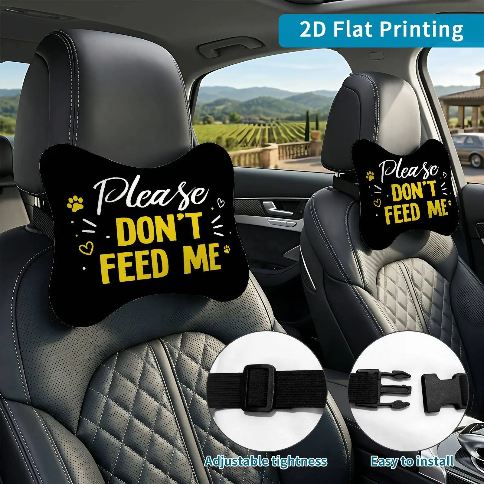 2pcs Please Don'T Feed Me Car Seat Headrest, Neck Support Cushion, Suitable For All Seasons Of Car Additions, Pet Sign Theme, Tr