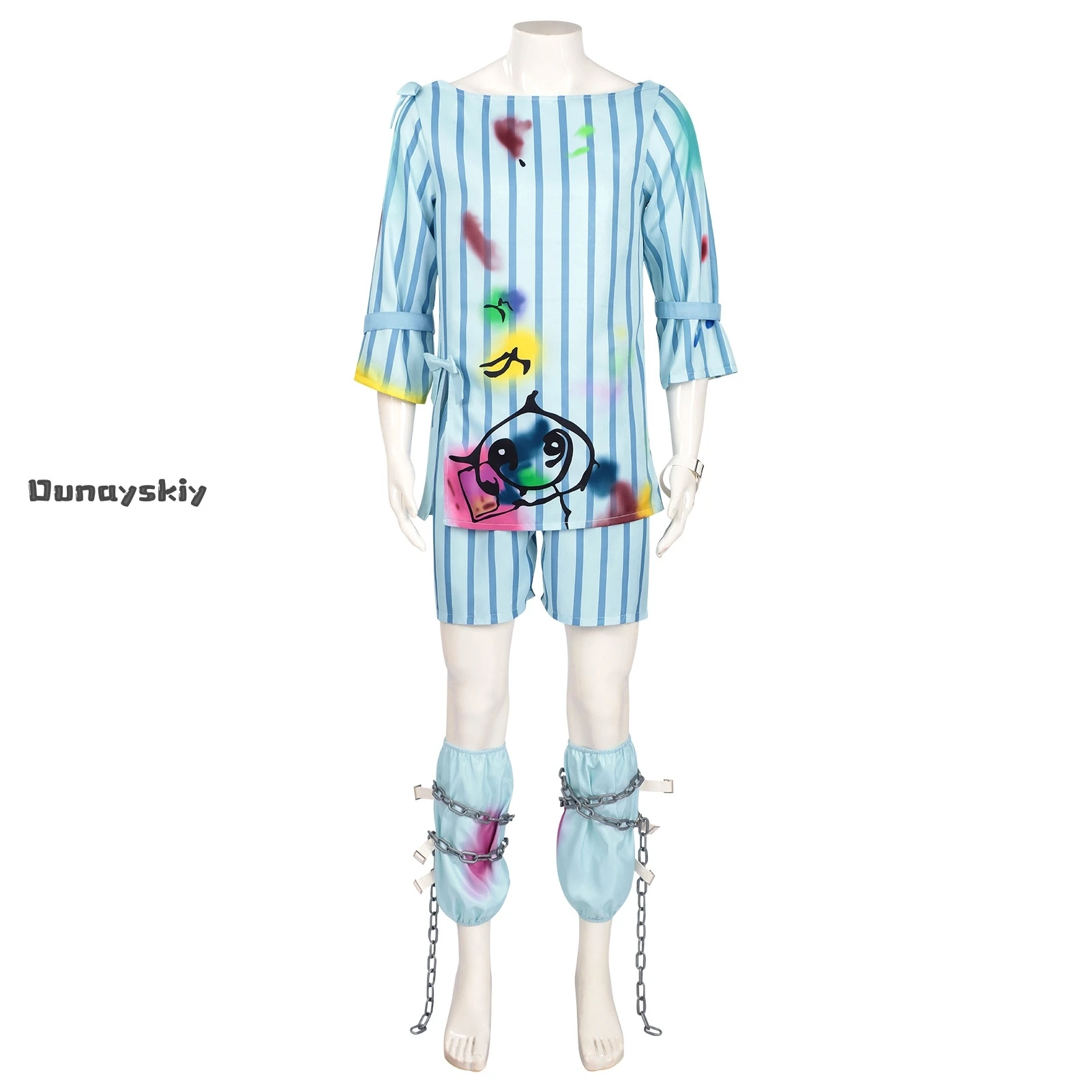 Eggy Party Asylum Painter Wu Ran Cosplay Hospital Gowns Costumes Unisex Outfit With Socks Accessory Halloween Carnival Dress Up view 2