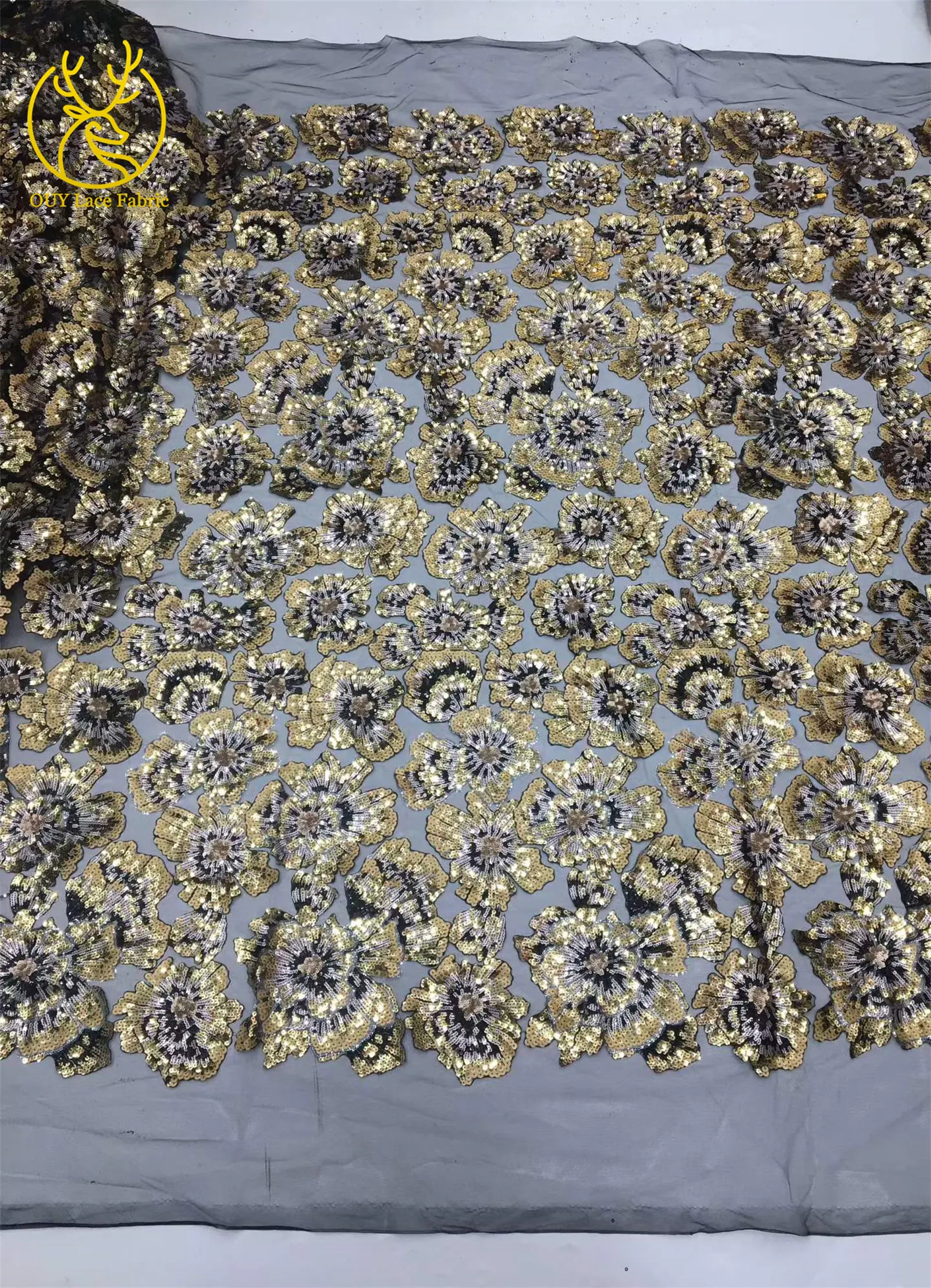 Afrikanischer Pailletten-Stickerei-Tüll-Spitzenstoff, französischer Pailletten-Perlen-Spitzenstoff, nigerianische Braut-Hochzeitsdekoration, zum Nähen, 5 Yards – Detail 20