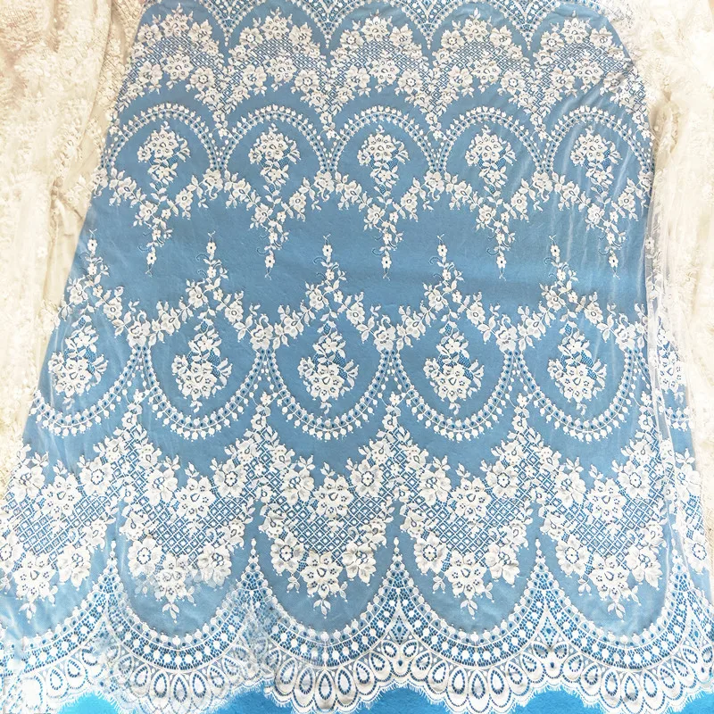 3M French Eyelash Lace Fabric, DIY Exquisite Lace Embroidery Clothes, Wedding Dress Accessories, White and Black, RS2650, 150cm