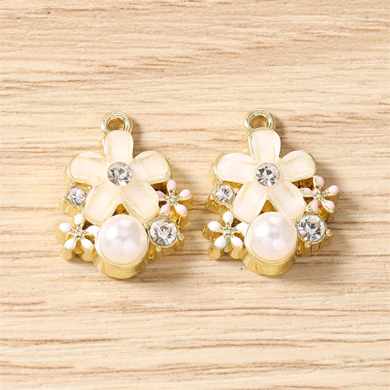 5 Stück 14 x 18 mm zarte Kristall-Metall-Blumenanhänger für die Herstellung von Ohrringen, Halsketten, Armbändern, DIY-Handwerk, Schmuckzubehör – Detail 5