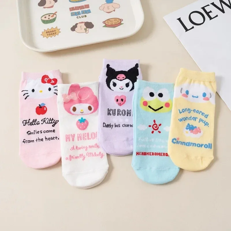 Kawaii Sanrio Hello Kitty socks anime socks Harajuku ship socks five pairs of cartoon cute female printed cotton socks wholesale