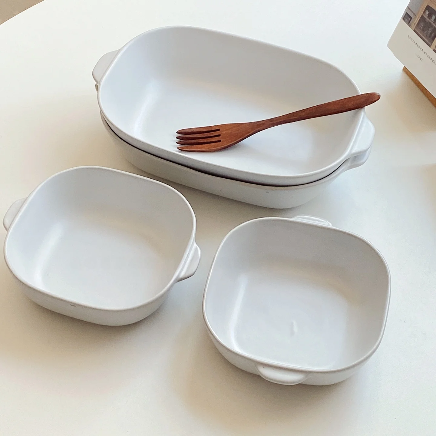 Simple Ceramic Baking Dish Square Home Use Double Ear Curry Rice Salad Plate Rabbit July Brand Multifunctional Dish Color Glaze