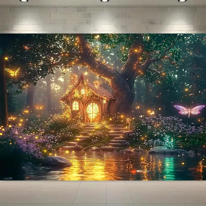 VIKAMA Enchanted Forest Tapestry Wall Hanging for Bedroom, Living Room, Dorm, Magical Fairy Tale Aesthetic Home Decor