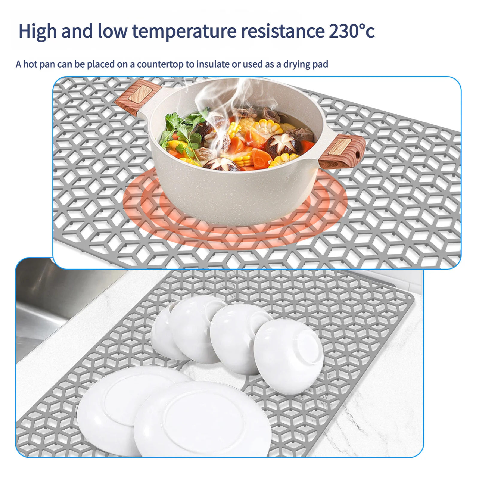 78CM Silicone Sink Bottom Scratch-resistant Protective Pad, Hollowed-out Draining Pad, Thickened Anti Slip Tableware Drying Mats