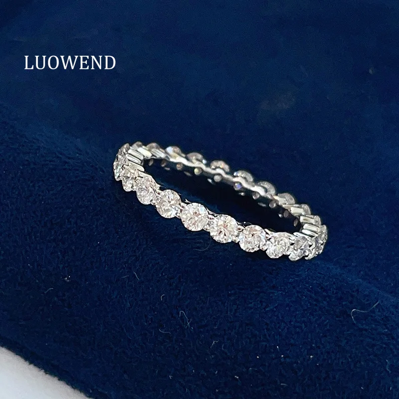 LUOWEND 100% 18K White Gold Rings Luxury Minimalist Style Real Natural Diamond Engagement Ring for Women High Party Jewelry