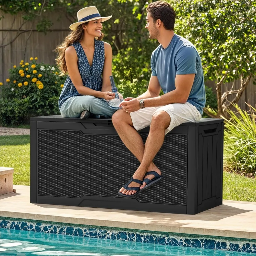 صندوق سطح الروطان الخارجي المقاوم للعوامل الجوية، سعة 80 جالونًا، تخزين قابل للقفل للمستلزمات والأساسيات الخارجية #4