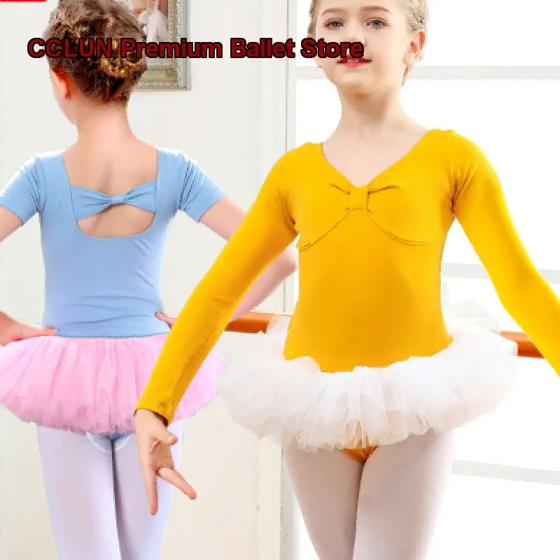 Children's Girls Dance Summer Autumn Practice Fluffy Tutu Girls Jumping Short Sleeve Skirt Performance Short Sleeves Kids