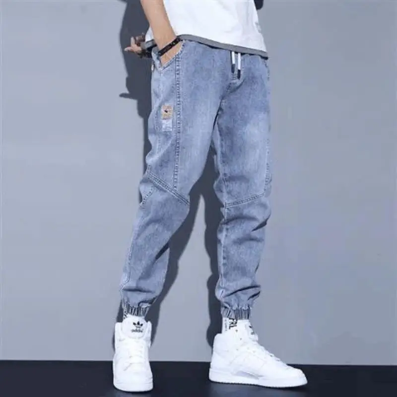 Autumn New Fashion Men Jeans Spliced Cargo Pants Letter Print Streetwear Hip Hop Trend Pants Jogger Jeans Men Clothing Trousers