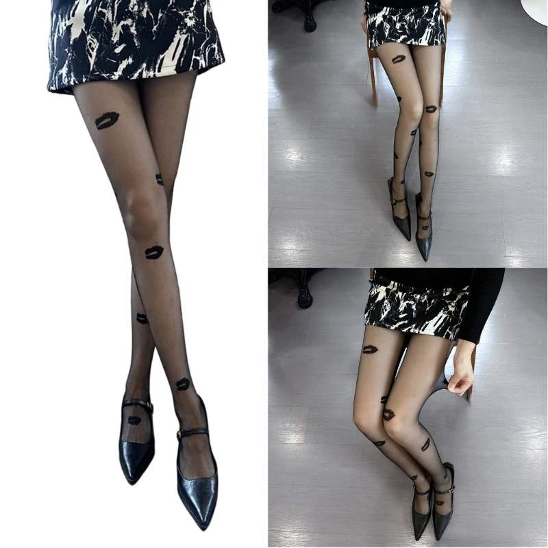 

Women's Sheer Tights Kisses Patterned Control Top Tights Silk Stockings High Waist Pantyhose Thigh High Stockings Gifts