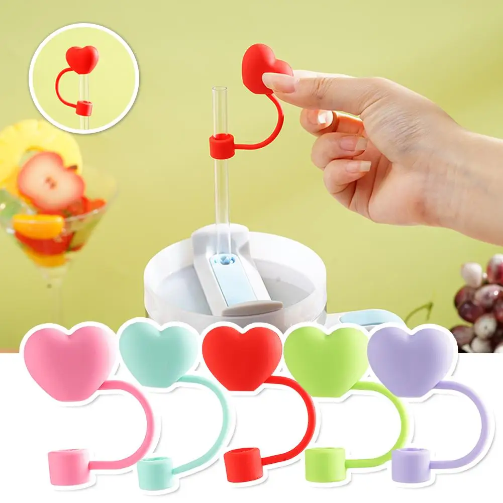 Dustproof Cute Heart-shaped Straw Head Reusable Dustproof Tool 9-10mm Straw Party Straw Sealing Valentine's Gifts Day Cap Z6C9