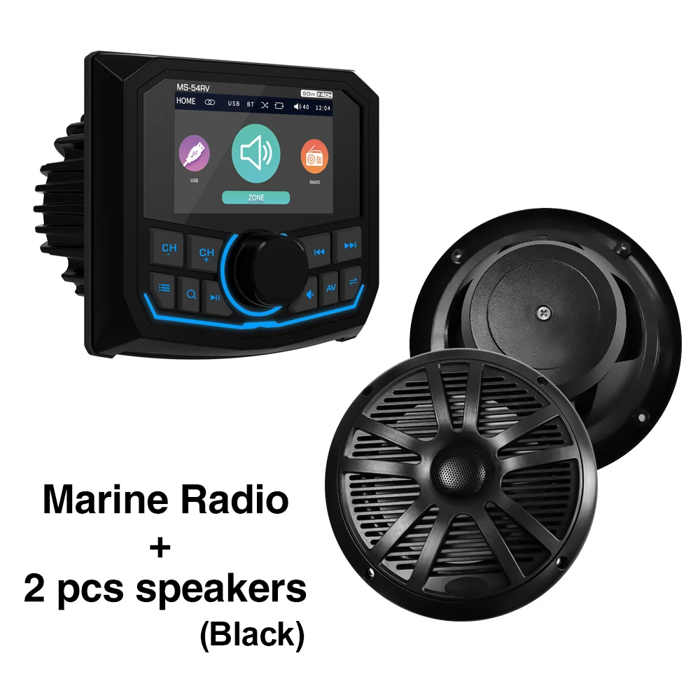 MP5 Bootradio Bluetooth FM AM EQ Marine Stereo Waterdicht IPX5 AUX Vierkant Zwart Universele mediaspeler voor RV UTV ATV SPA RZR