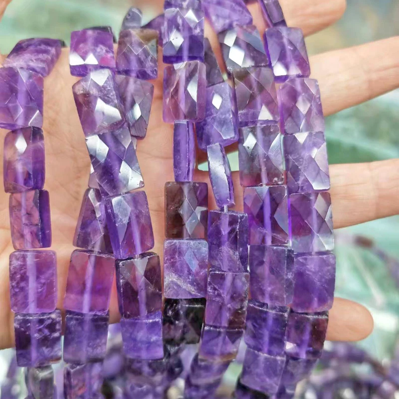 New Natural Amethyst Cut Rectangular Loose Bead Handmade DIY Bracelet Necklace Sweater Chain Jewelry Accessories Wholesale