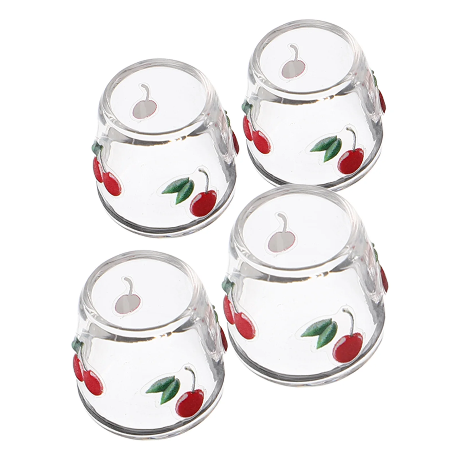 

4Pcs Miniature Glass Cups Cherry Pattern for Dollhouse Kitchenware Realistic Mini Drinking Glasses Decorative Set