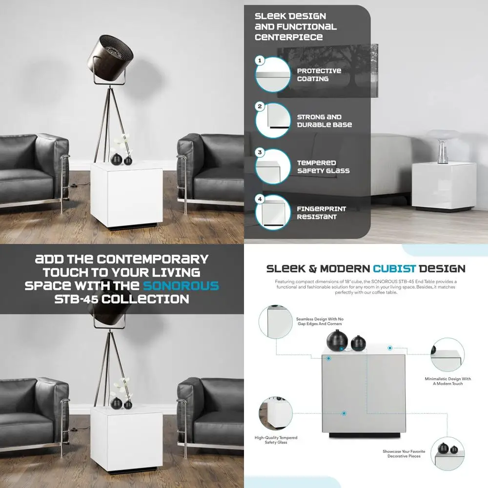 Luxury Tempered Glass Side Table - Fingerprint-Resistant Cube End Table for Living Room with High Gloss Finish